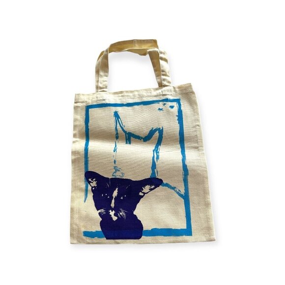 Screen printed Cat tote bag, organic cotton, hand printed,  Kitty Motif, New - Picture 2 of 8